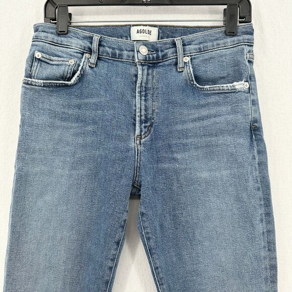 AGOLDE Jeans Women 28 Toni Midrise Skinny Blue Stretch Denim Distress Light Wash - Picture 3 of 12